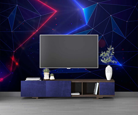 3 Boyutlu Gamer Kırmız ve Mavi Neon Temalı Duvar Kağıdı