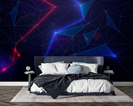 3 Boyutlu Gamer Kırmız ve Mavi Neon Temalı Duvar Kağıdı