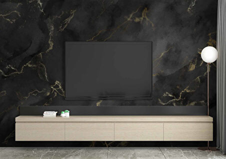 Siyah Zeminli ve Altın Hat Görünümlü Duvar Kağıdı