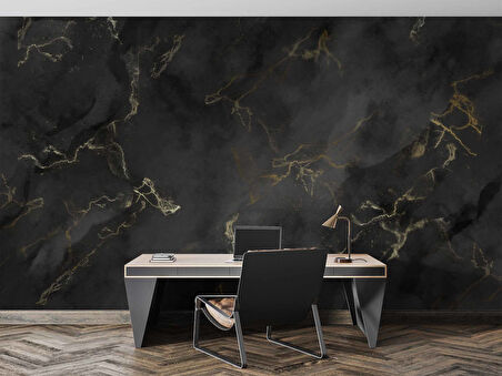 Siyah Zeminli ve Altın Hat Görünümlü Duvar Kağıdı