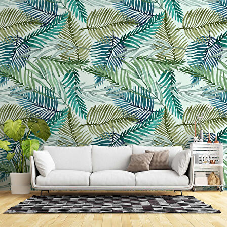 Pastel Yeşil Yaprak Temalı Duvar Kağıdı