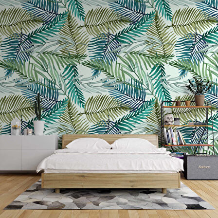 Pastel Yeşil Yaprak Temalı Duvar Kağıdı