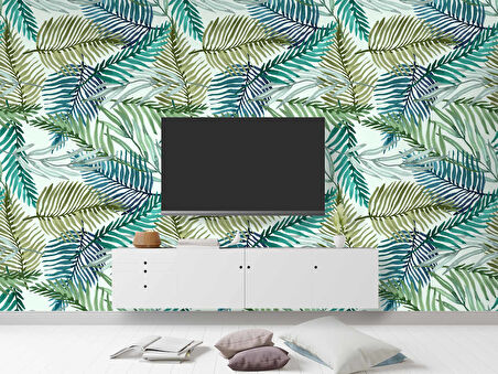 Pastel Yeşil Yaprak Temalı Duvar Kağıdı