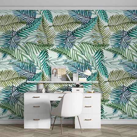 Pastel Yeşil Yaprak Temalı Duvar Kağıdı