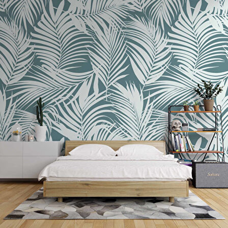 Yeşil Beyaz Yaprak Temalı Duvar Kağıdı