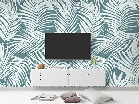 Yeşil Beyaz Yaprak Temalı Duvar Kağıdı