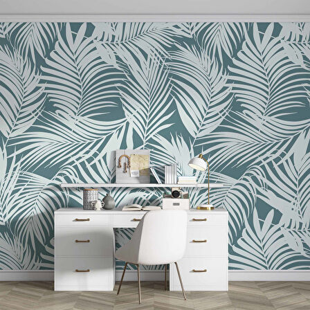 Yeşil Beyaz Yaprak Temalı Duvar Kağıdı