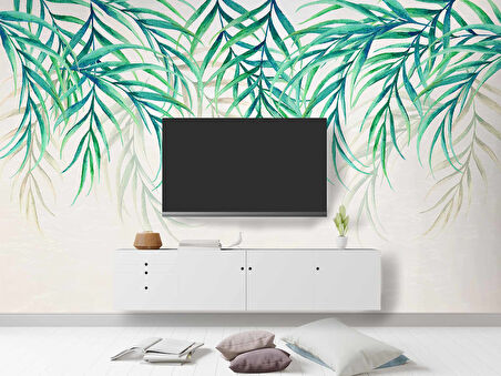 Yeşil Sarkan Yaprak Desenli Duvar Kağıdı