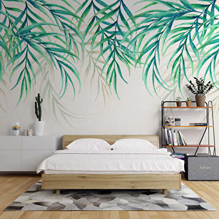 Yeşil Sarkan Yaprak Desenli Duvar Kağıdı