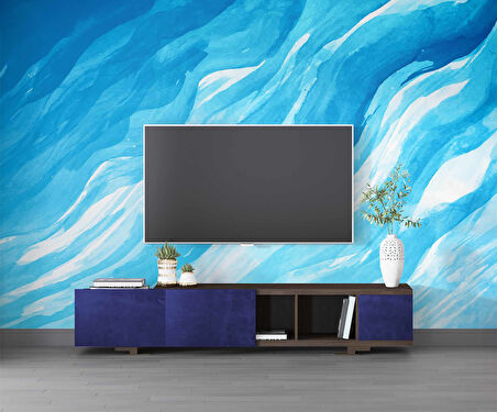 Mavi Dalgalı Boya Temalı Duvar Kağıdı