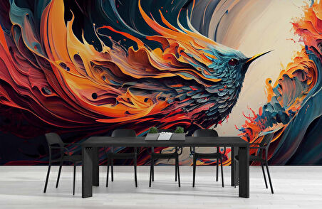 Renkli Kuş Çizimi Desenli Duvar Kağıdı