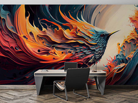 Renkli Kuş Çizimi Desenli Duvar Kağıdı