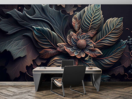 3 Boyutlu Yaprak Desenli Duvar Kağıdı