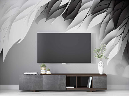 3 Boyutlu Siyah Beyaz Tüy Desenli Duvar Kağıdı