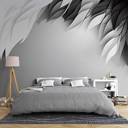 3 Boyutlu Siyah Beyaz Tüy Desenli Duvar Kağıdı