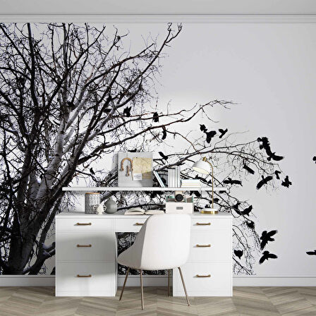 Gökyüzü Ağaç ve Kuş Manzaralı Duvar Kağıdı