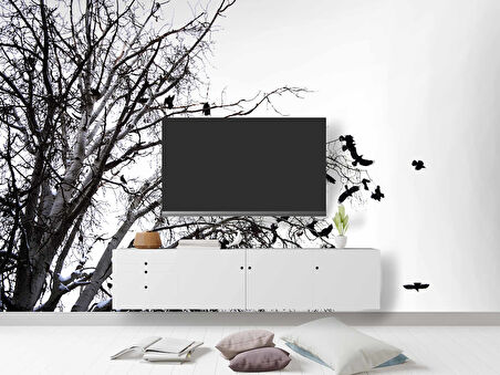 Gökyüzü Ağaç ve Kuş Manzaralı Duvar Kağıdı