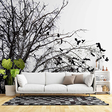 Gökyüzü Ağaç ve Kuş Manzaralı Duvar Kağıdı