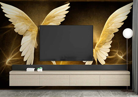 3 Boyutlu Altın Kanat Desenli Duvar Kağıdı