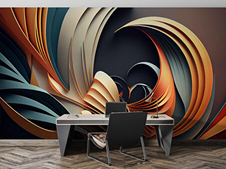 3 Boyutlu Renkli Çizim Desenli Duvar Kağıdı