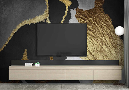 3 Boyutlu Siyah Beyaz ve Altın Desenli Duvar Kağıdı