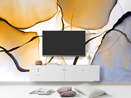 Turuncu Mavi Boya Desenli Duvar Kağıdı