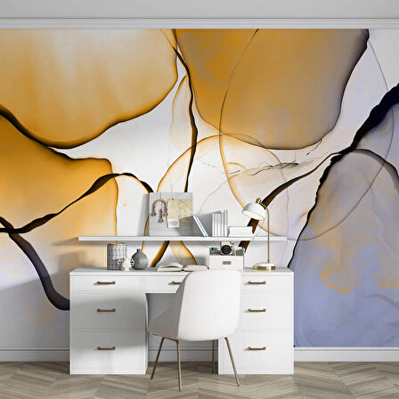 Turuncu Mavi Boya Desenli Duvar Kağıdı