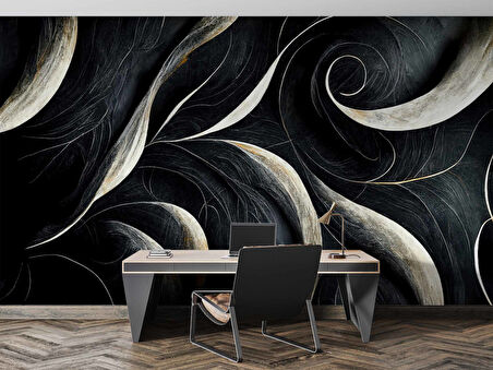 3 Boyutlu Siyah Desenli Duvar Kağıdı