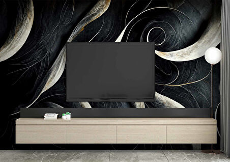 3 Boyutlu Siyah Desenli Duvar Kağıdı