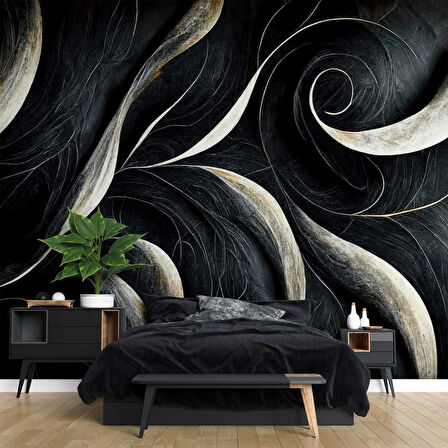 3 Boyutlu Siyah Desenli Duvar Kağıdı