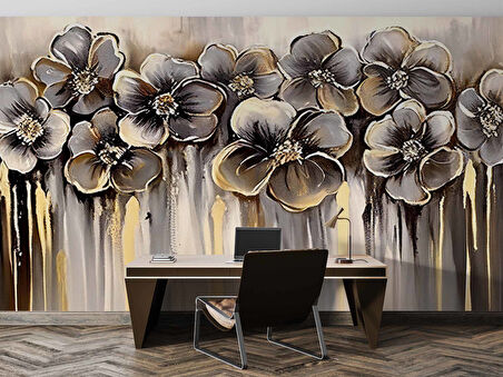 Altın Çiçek Desenli Duvar Kağıdı