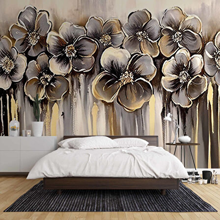 Altın Çiçek Desenli Duvar Kağıdı