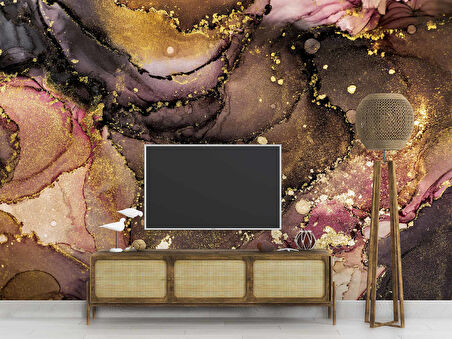 3 Boyutlu Altın Sim Mermer Desenli Duvar Kağıdı