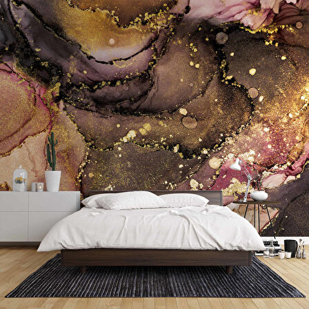 3 Boyutlu Altın Sim Mermer Desenli Duvar Kağıdı