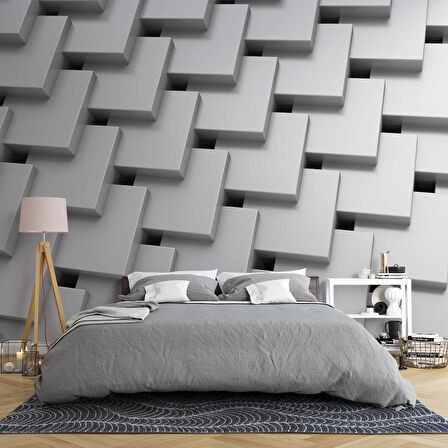 3 Boyutlu Beyaz Kare Desenli Duvar Kağıdı