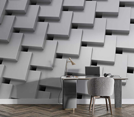 3 Boyutlu Beyaz Kare Desenli Duvar Kağıdı