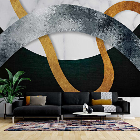 3 Boyutlu Siyah Geometri Desenli Duvar Kağıdı