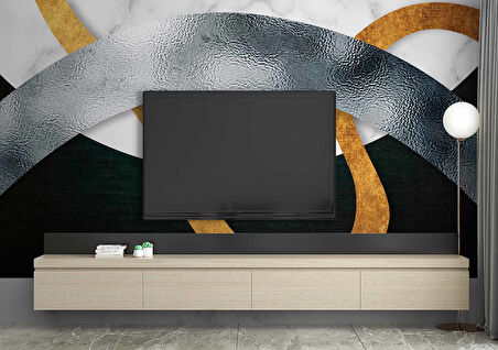 3 Boyutlu Siyah Geometri Desenli Duvar Kağıdı