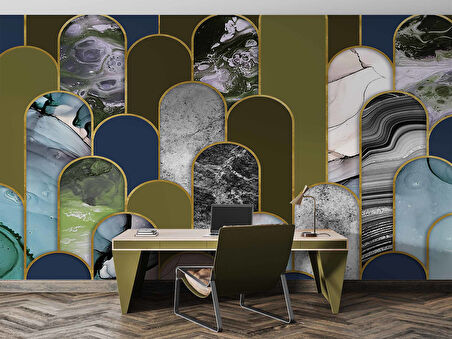 3 Boyutlu Renki Mermer Desenli Duvar Kağıdı