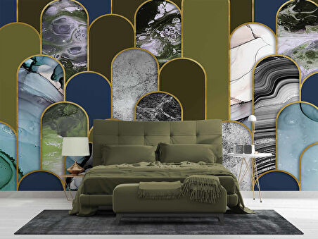 3 Boyutlu Renki Mermer Desenli Duvar Kağıdı