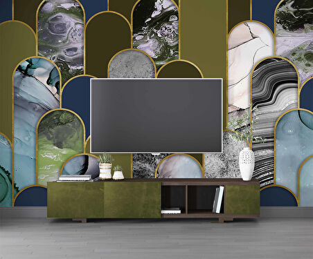 3 Boyutlu Renki Mermer Desenli Duvar Kağıdı