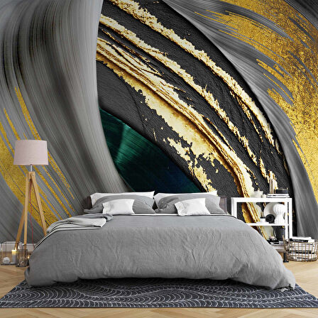 3 Boyutlu Altın Gümüş Varaklı Duvar Kağıdı