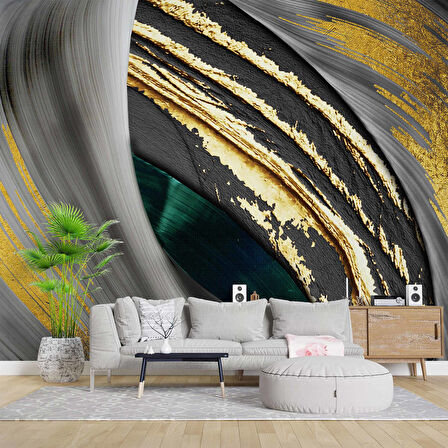 3 Boyutlu Altın Gümüş Varaklı Duvar Kağıdı