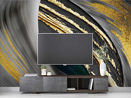 3 Boyutlu Altın Gümüş Varaklı Duvar Kağıdı