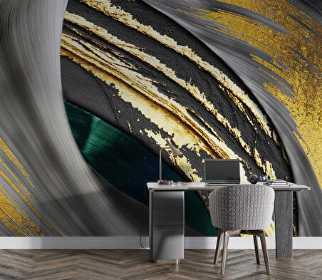 3 Boyutlu Altın Gümüş Varaklı Duvar Kağıdı