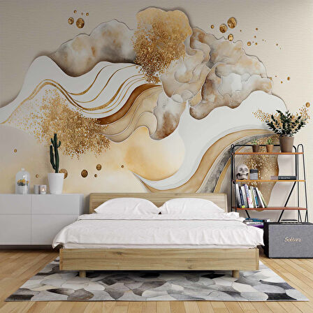 3 Boyutlu Altın Desenli Duvar Kağıdı