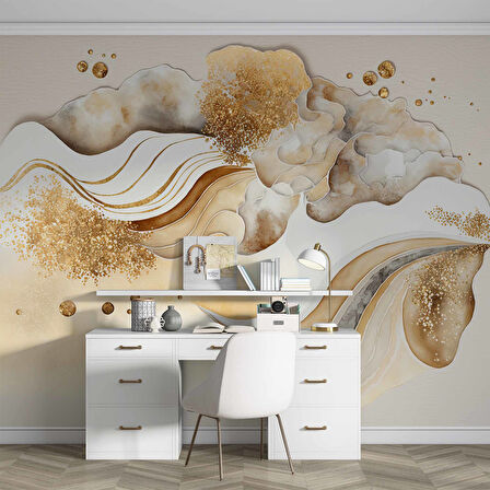 3 Boyutlu Altın Desenli Duvar Kağıdı