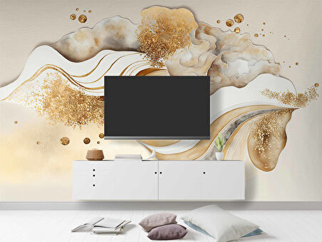 3 Boyutlu Altın Desenli Duvar Kağıdı