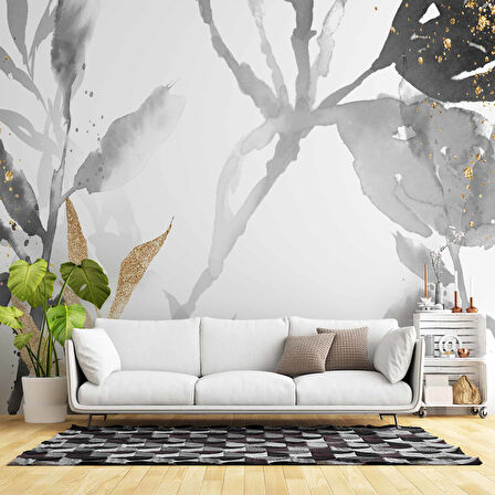 Siyah Yaprak Boyama Desenli Duvar Kağıdı