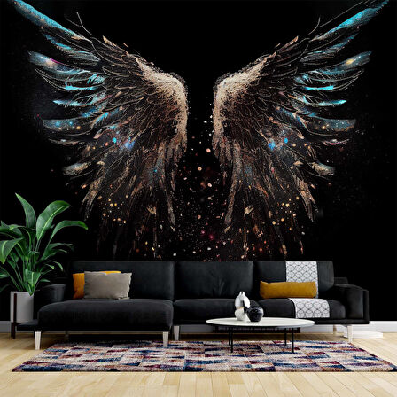 Altın Ve Mavi Kanat Desenli Duvar Kağıdı